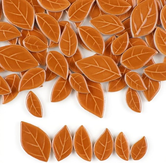 500g/1.1lb Leaf-Shaped Ceramic Mosaic Tiles, Ceramic Mosaic Pieces - Image 2