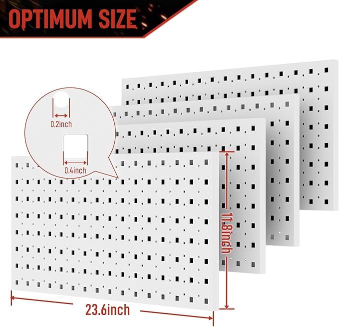 Peg Board, 4 Pack Metal Pegboard Panels Pegboards Wall Organizer with 24Pcs Hooks, Peg Board for Walls Garage Tool Storage Office Organization Kitchen Craft Room (White, 4PCS with 24 Hooks)