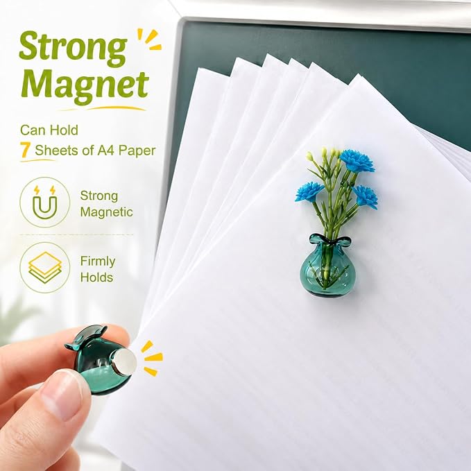 Mini Vase Magnets for Fridge, Real Flowers Pot Magnet, Funny Aesthetic Plant - Image 2