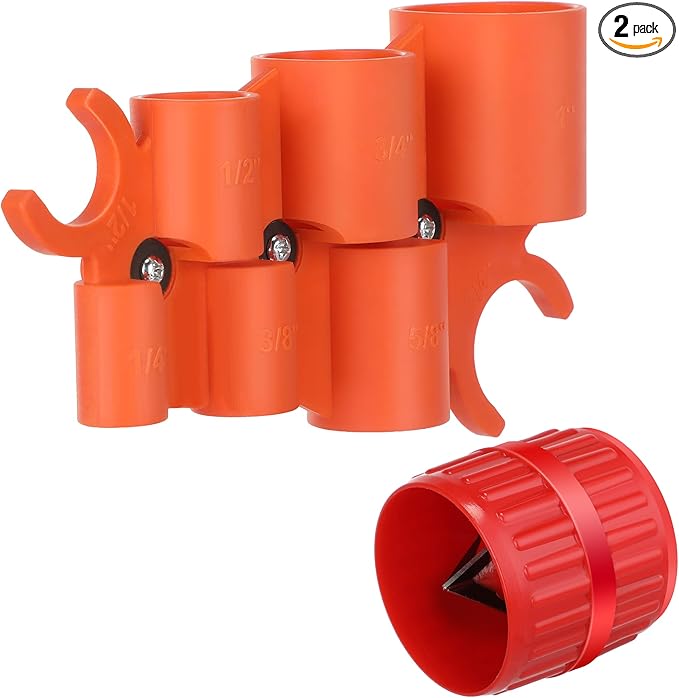 1/4'' - 1'' Depth Gauge and Pipe Deburring Tool Kit, 1/8'' to 1-5/8'' Inner Outer Reamer Pipe Tubing Chamfer Tool for PVC PPR Brass CPVC PE-RT Aluminum