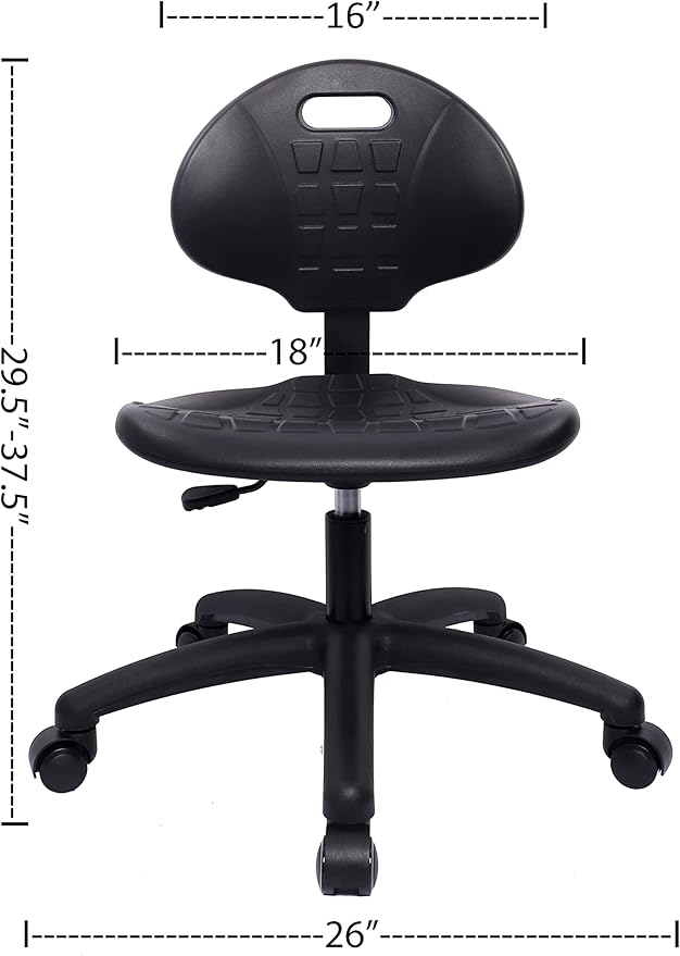 Chair Master Table Height Chair/Stool-Easy to Clean! Deluxe Ergonomic Polyurethane Chair. 5" of Height Adj (15.5"-20.5") 450 lb Capacity. Automotive, Lab, Garage, Home, Office (Self Braking, Black)