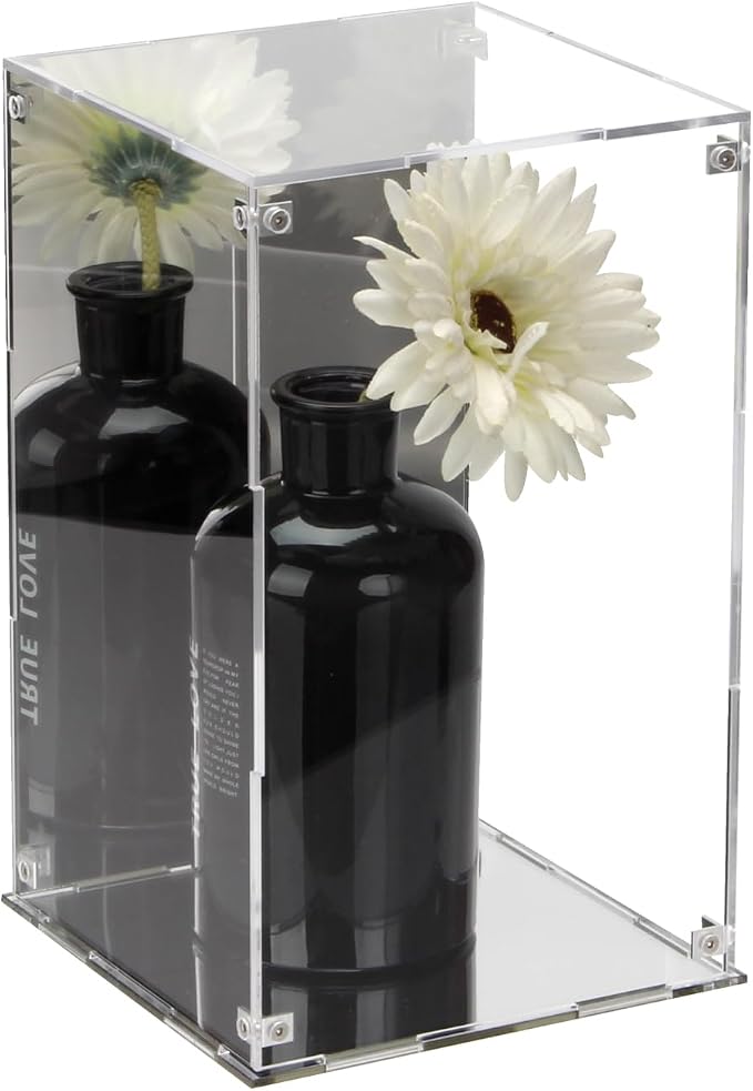 Clear Acrylic Box with Mirrored Back and Base, Removable Display Case with Lid by KCGANI