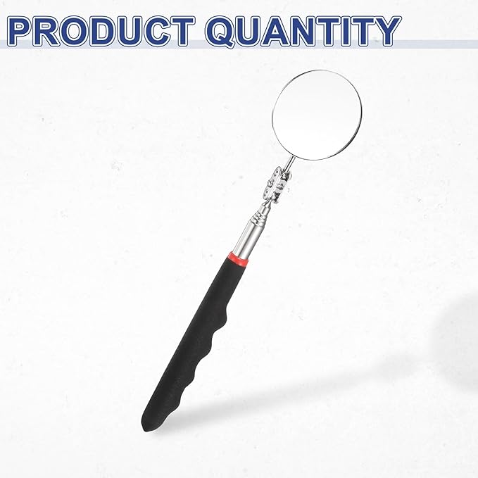 HARFINGTON Telescoping Inspection Mirror 2" Round 9.4" to 28.7" 360 Degree Stainless Steel Inspection Swivel Head Extendable Mirrors with Pocket Clip for Technicians Mechanics, Black