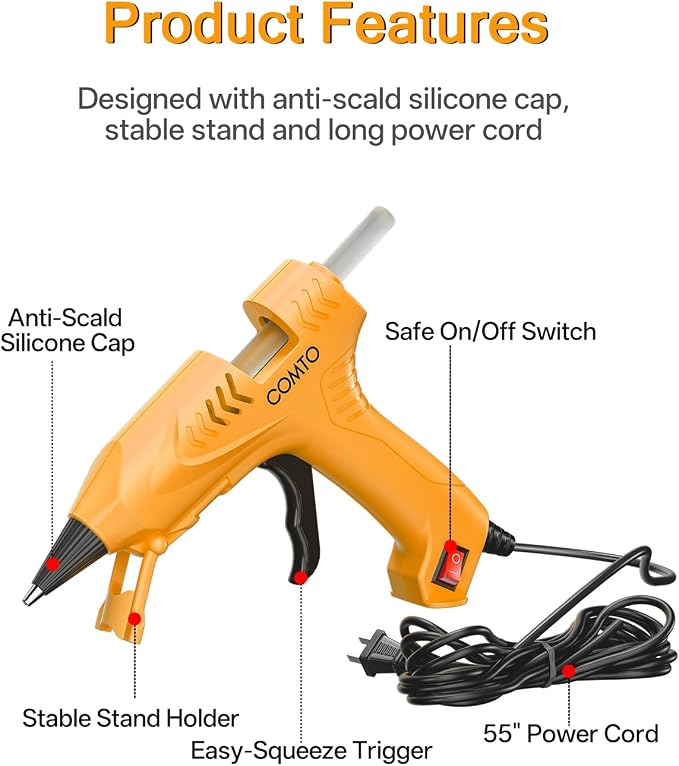 Mini Hot Glue Gun with 30 Glue Sticks, Precision Glue Flow, Extra-Long 55" Cord - Image 2