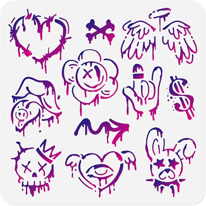 11.8"x11.8" Street Graffiti Wall Stencil Templates, Street Art Reusable Plastic by Doodlream