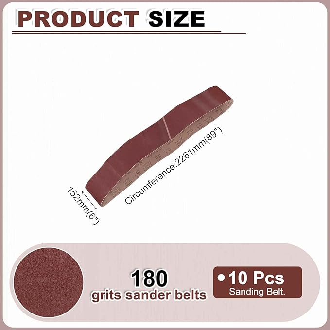 HARFINGTON 6 x 89 Inch Sanding Belts, 10 Pcs 180 Grits Aluminum Oxide Abrasive Belt Sander File Belt for Woodworking, Metal Polishing, Knife Sharpener