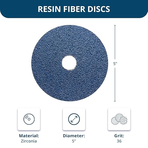 Benchmark Abrasives 5 Inch Sanding Discs Resin Fiber Zirconia Grinding Disc for Grinding, Stripping on Wood, Fiberglass, Steel, Metal, 7/8" Arbor Angle Grinder Sanding Disc, 25 Pack - 36 Grit