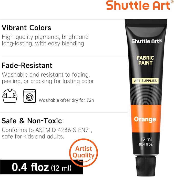 Shuttle Art Fabric Paint, 15 x 12ml Tubes Permanent Soft Fabric Paint - Image 4