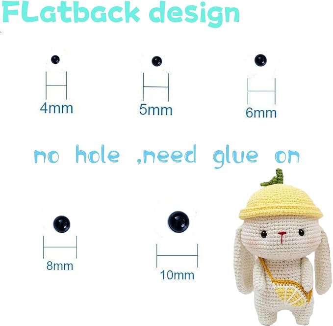 Zhbrchz 850pcs Round Black Plastic Doll Eyes 4mm 5mm 6mm 8mm 10mm Flatback - Image 2