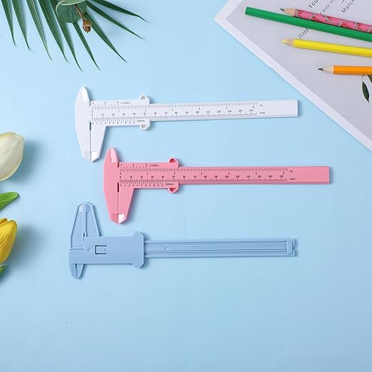 3 Pcs Plastic Vernier Caliper 6 Inch/150mm Dual Scale Measuring Tool Inch & Metric for Office House Workspace White Blue Pink