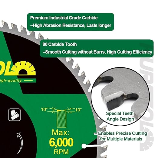 Circular Saw Blade 10 Inch - 80T ABT Wood Cutting Saw Blade with 1” Arbor for Wood, Plastic, Plywood, Particle Boards, Multilayer Boards(2 Pack)