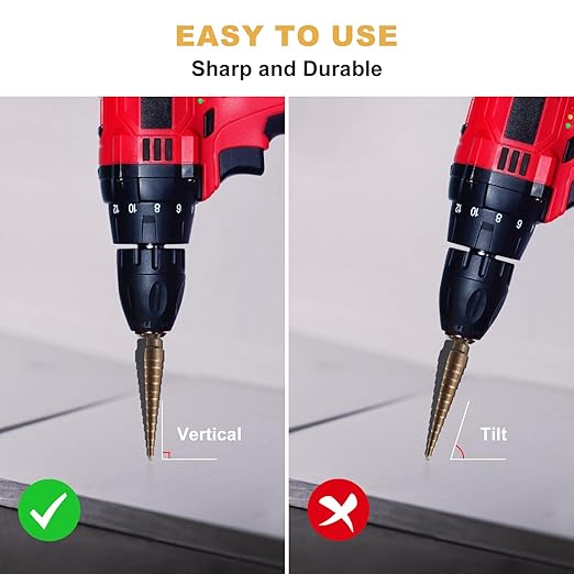 Aleric Step Drill Bit Set - 5 Pcs High Speed Steel Titanium Step Drill Bits, Step Bits for Metal,Wood,Plastic, Step Bit, Multiple Size Hole Cutting Drilling Cone Unibit Step Drill Bit for DIY Lovers