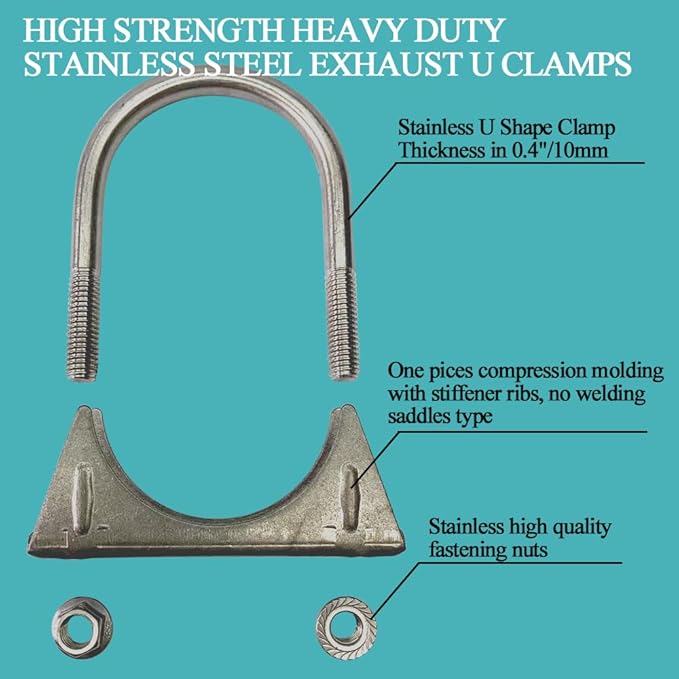 3 Inch Stainless Steel Heavy Duty U-Bolt Exhaust Muffer Clamp (76mm), Saddle Design with Reinforced Ribs