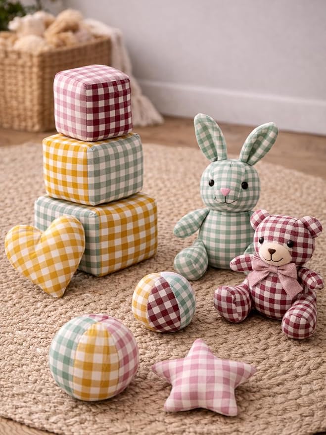 Gingham Cotton Fabric Bundle, 5 Coordinating Checkered Fabric Panels, 23.6 x - Image 9