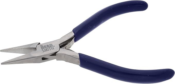 The Beadsmith Chain-Nose Pliers 4-1/2" Long with Fine Tips and Navy Blue Handles, Jewelry Making and Repair Tool