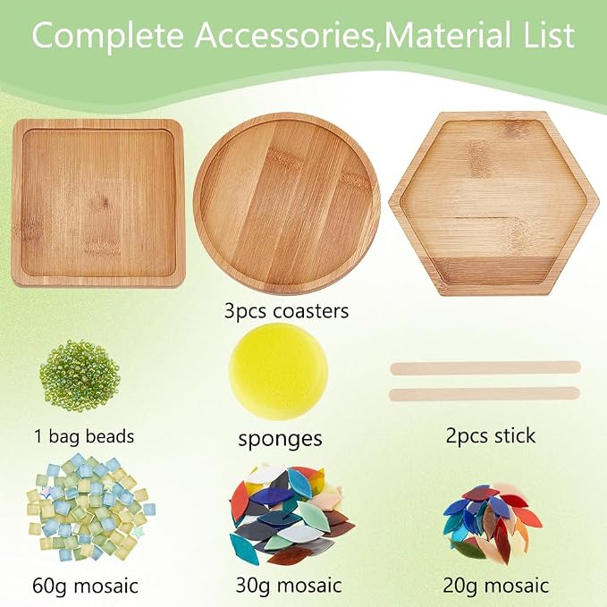 WEBEEDY 3 Set DIY Leaf Mosaic Craft Kit Bamboo Mosaic Coaster Kit - Image 2