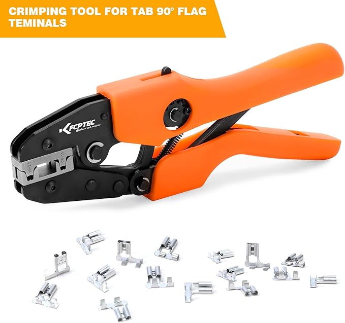 KF CPTEC Crimping Tool for 90° Flag Terminals, 22/14 AWG (0.5mm²/2.5mm²) - Ratchet Terminal Crimper - Electrical Crimping Tool