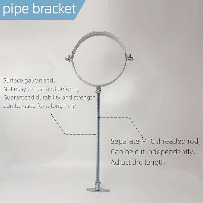 2 Sets 10 Inch Adjustable Pipe Bracket，Heavy Duty Galvanized Iron Stove Pipe Hanger Strap，Wall Support Chimney Pipe Holder，Round Split Ring Vent Conduit Carrier Kit，with All Mounting Screws