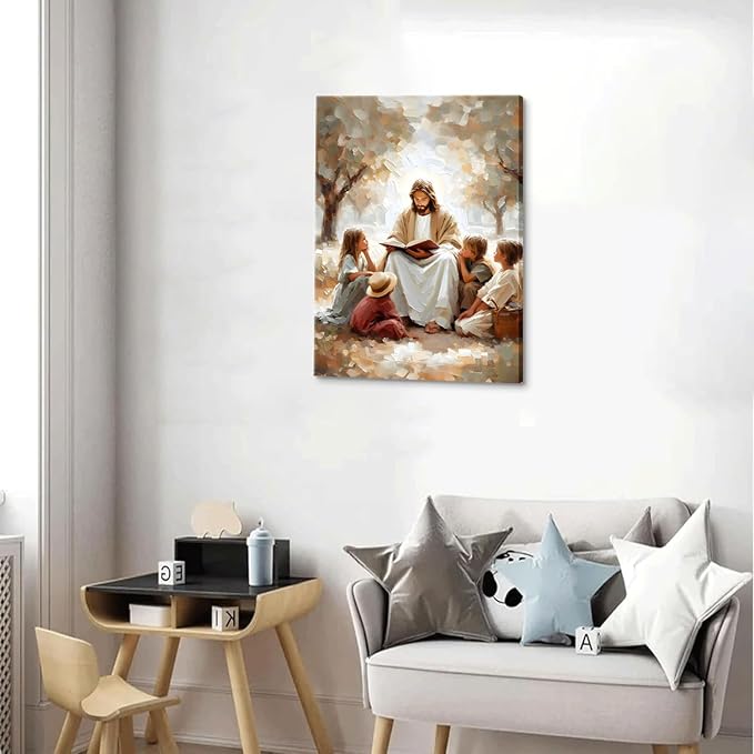 Jesus With Children Canvas Wall Art, 16x24in | Jesus Teaching Children Picture - Image 7