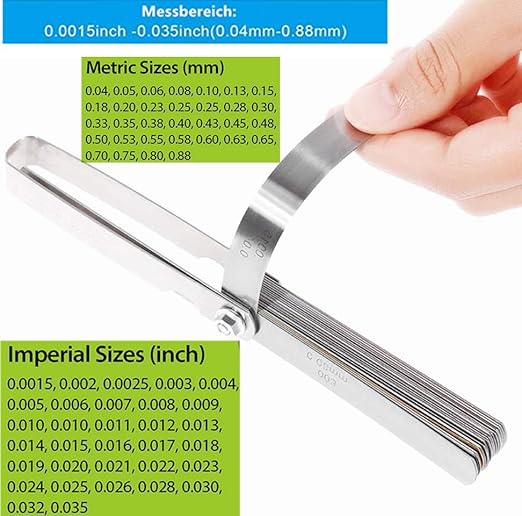 Feeler Gauge Set Steel Thickness Gauge 32 Blades, 0.04-0.88 mm (0.0015-0.035 Inch) Metric/Imperial, for Measuring Gap Width and Thickness for Guitar, Spark Plug, 3D Printer, Piston Measure.