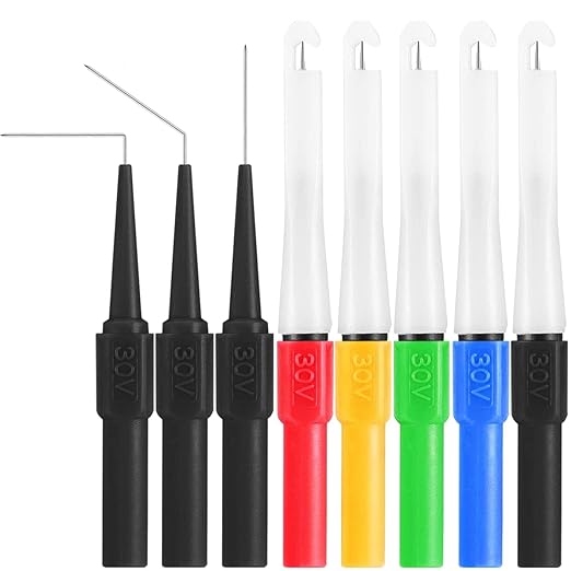 Back Probe Wire Piercing Probe Power Probe Pins kit for Multimeter Test Leads, 8PCS 0.7mm Insulation Wire Piercing Probes & Back Probe, with 4mm Banana Jack for Car Repairing Diagnostic