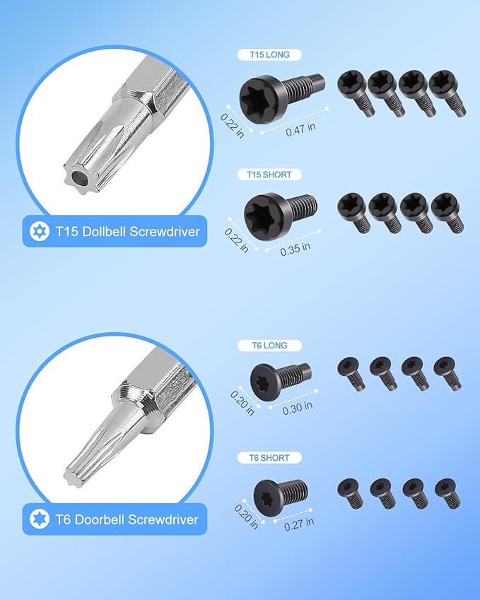 Screwdriver Bit Set for RingDoorbell, Double-Ended T6 T15 Screwdriver with 20Pcs Fits for All Ring Video Doorbell Models (Blue)