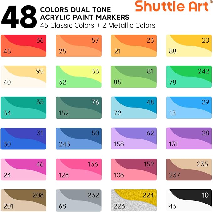 Shuttle Art 48 Colors Dual Tone Acrylic Paint Markers, 24 Pack Acrylic Paint - Image 2