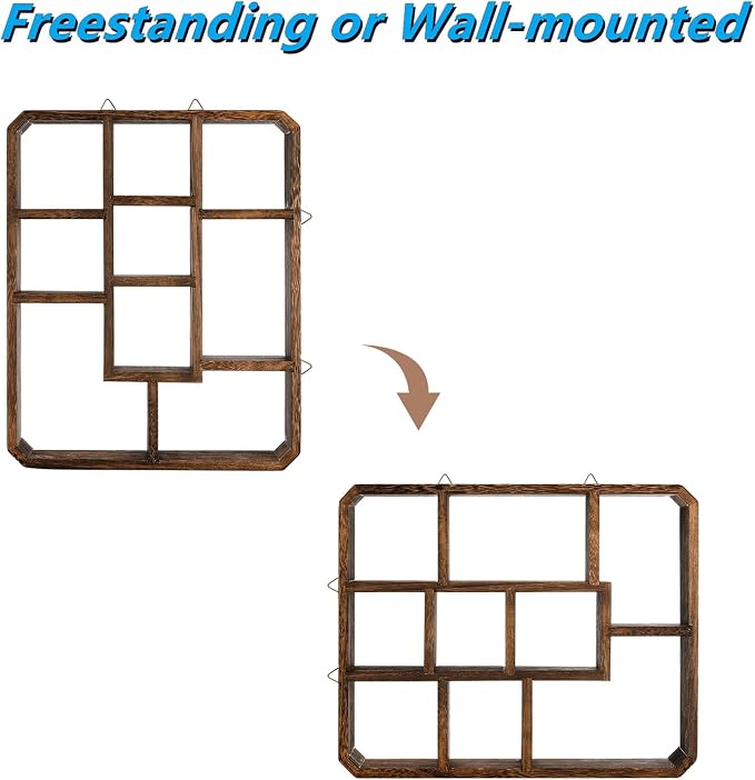 Frcctre Rustic Shadow Box Display Shelf, 9 Compartments Wood Hanging Display - Image 4