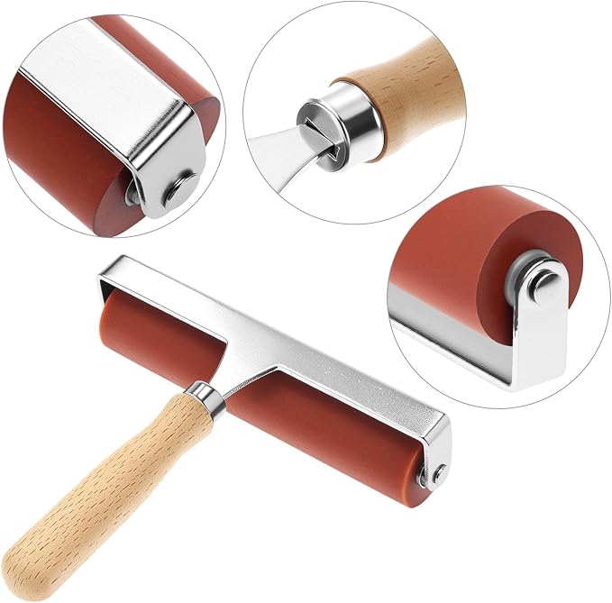 QWORK Soft Rubber Brayer, 40/42 Durometer Roller - Image 4