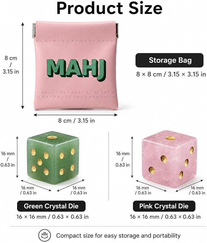 2PCS Crystal D6 Dice, 16mm Natural Gemstone Mahjong Dice Set Stone Dice - Image 2