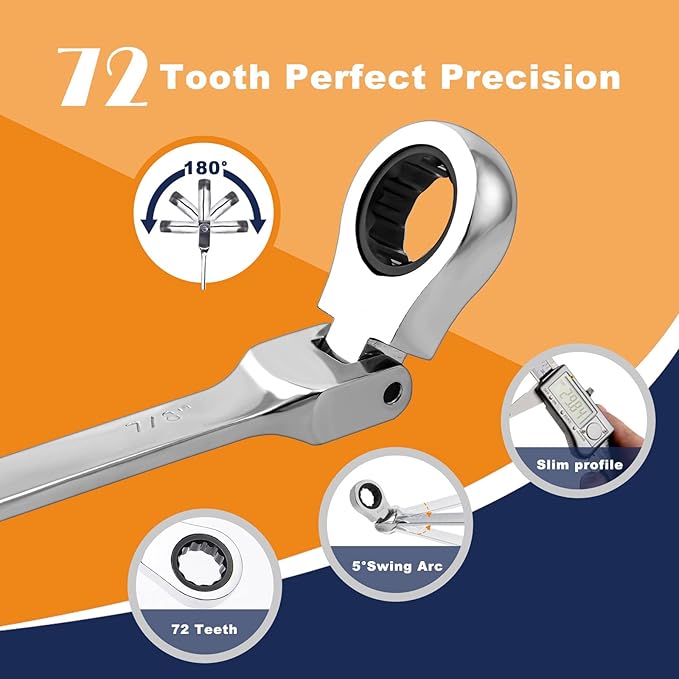 8pcs Flexible Ratchet Wrenches Set SAE 5/16” to 3/4“ Inch Standard Spanners Gear Ring Ratcheting Combination Flexi Wrench Kit Flex Flexible Head