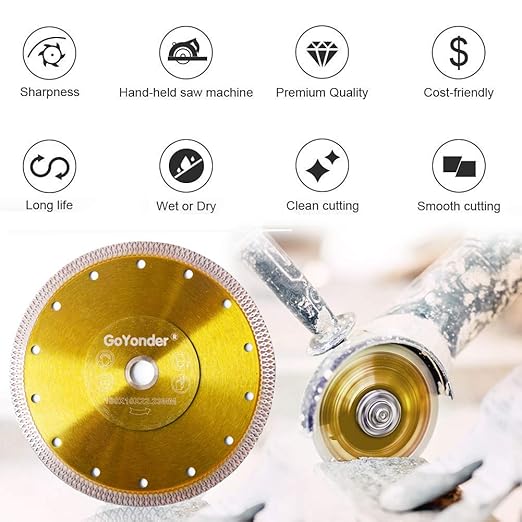 GoYonder 7 Inch Diamond Saw Blade,Super Thin Diamond Saw Blade for Cutting Ceramic Porcelain Tile Granite Marble Suitable for Angle Grinders with 7/8" or 5/8" Arbor