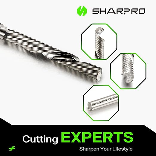 O Flute Downcut Spiral Router Bits 1/8 Inch Shank 1/8 Inch Cutting Dia. Carbide Single Flute CNC Router Bits, Ideal for Aluminum, Plastic, Acrylic, Wood, MDF and PVC