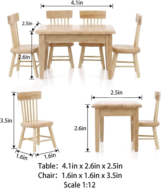 Z MAYABBO Wooden Dollhouse Furniture of Table & Chair, Miniature Dollhouse - Image 4