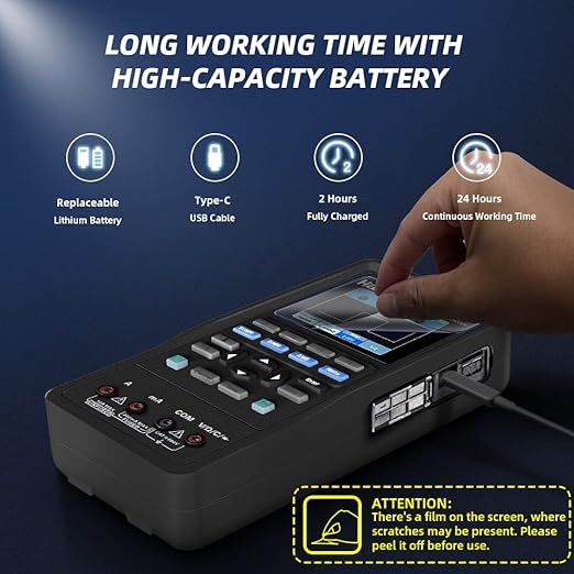 Hantek 3in1 Handheld Oscilloscope, 40MHz 2CH Automatic Digital Oscilloscope, Multimeter, Waveform Generator with LCD Color Screen, Chargeable with Replaceable Lithium Battery, 2CH+AFG+DMM 2D42