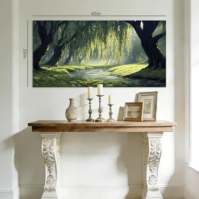 ZESTRILIA Willow Trees Forest Canvas Wall Art, Peaceful River Landscape - Image 8