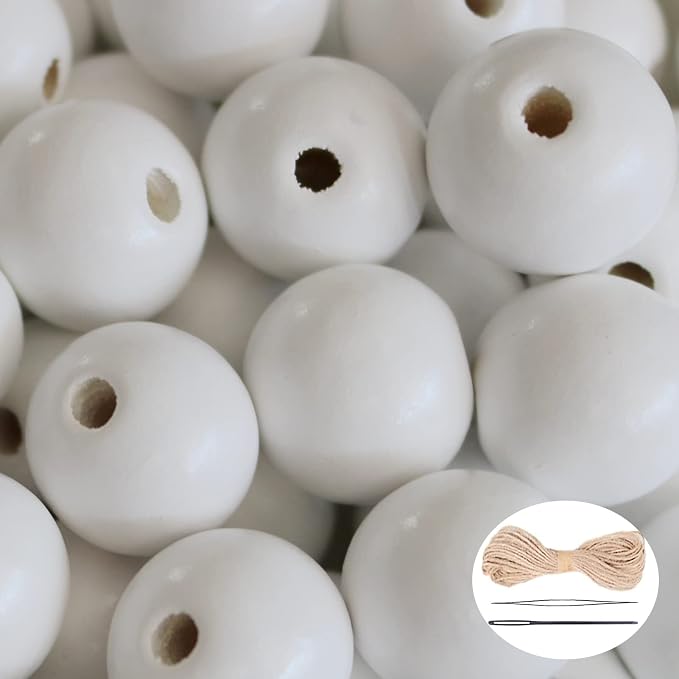 100 Pieces White Wood Beads - 20mm by SMANTA