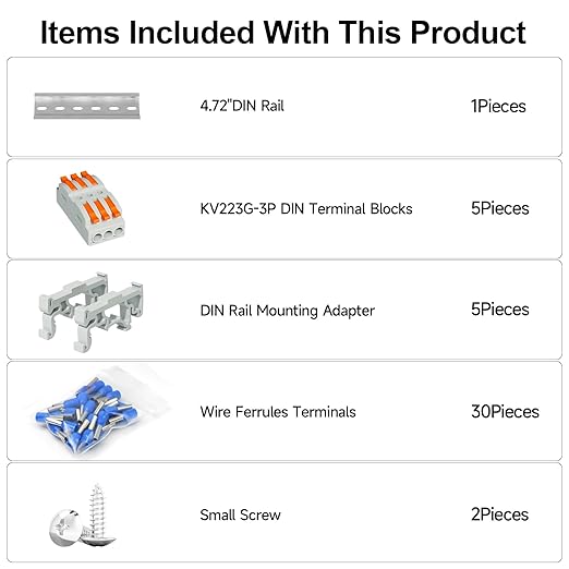 5Pcs DIN Terminal Blocks, 3 Conductor Compact Wire Conductor Splicing Connectors, KV223 Lever Wire Connectors for AWG 28-12, 600V 32A