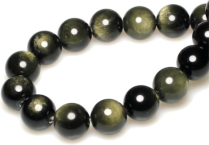 MJDCB Rare Collection Natural Stone Beads Gold Obsidian Round Loose Beads - Image 2