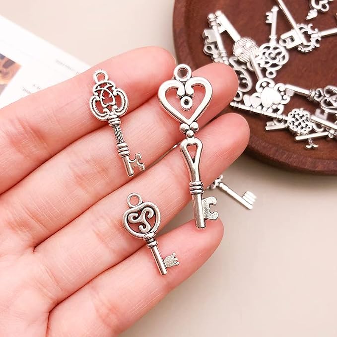 WOCRAFT 120pcs Antique Silver Small Key Charm - Image 5