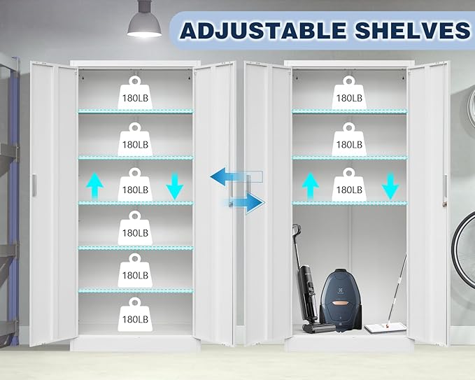 BESFUR Metal Storage Cabinet 87" H,Tall Locking Storage Cabinets with Top Cabinet and 4 Adjustable Shelves for Home Office, Garage,School, Apartment, Warehouse, Utility Room，Black