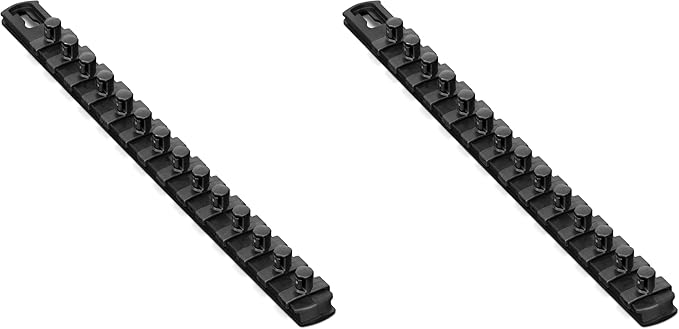 ERNST 13-Inch Magnetic Socket Rail Organizer with 14 3/8-Inch Twist Lock Clips, Black (8424M-Black-3/8) (Pack of 2)
