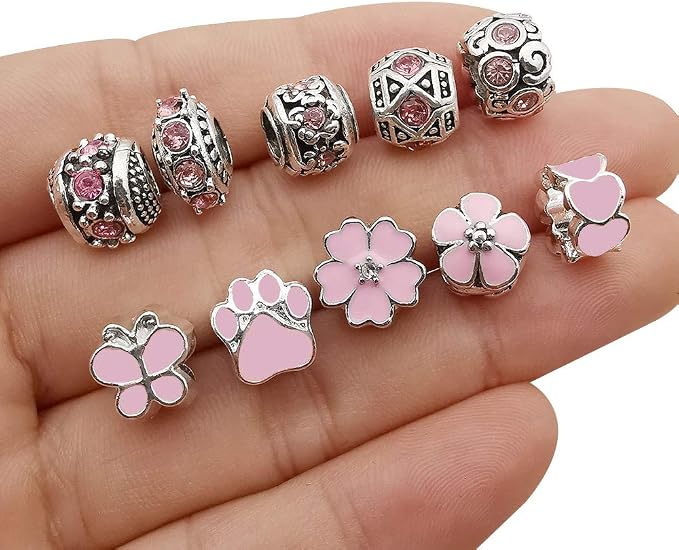 50pcs Assorted Pink Resin Imitation Glass European Large Hole Beads Rhinestone - Image 6