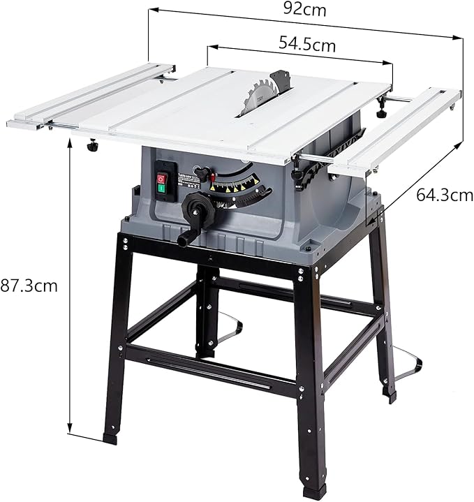 GAOMON Table Saw 10 Inch, 15 Amp 5000RPM Powerful Tablesaw With Stand & Protective Cover, 90° Cross Cut & 0-45° Bevel Cut, Adjustable Depth, Tabletop Saw for Woodworking