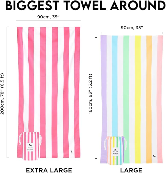 Dock & Bay Beach Towel - Quick Dry, Sand Free - Compact, Lightweight - 100% Recycled - Includes Bag - Cabana - Set J (6), Large (160x90cm, 63x35)