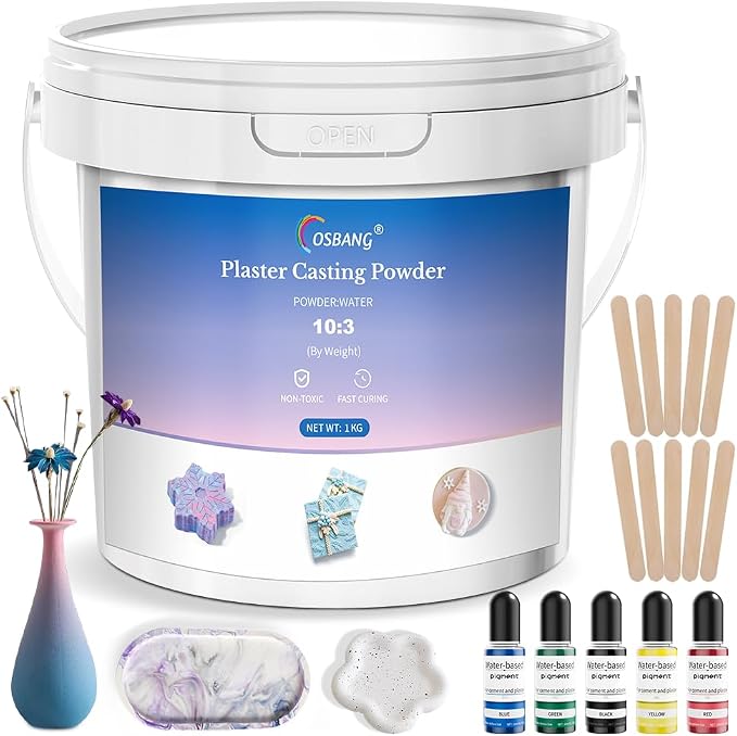 Plaster Casting Powder 1000G/35 OZ, Water Activated Fast Curing Plaster Casting by OSBANG