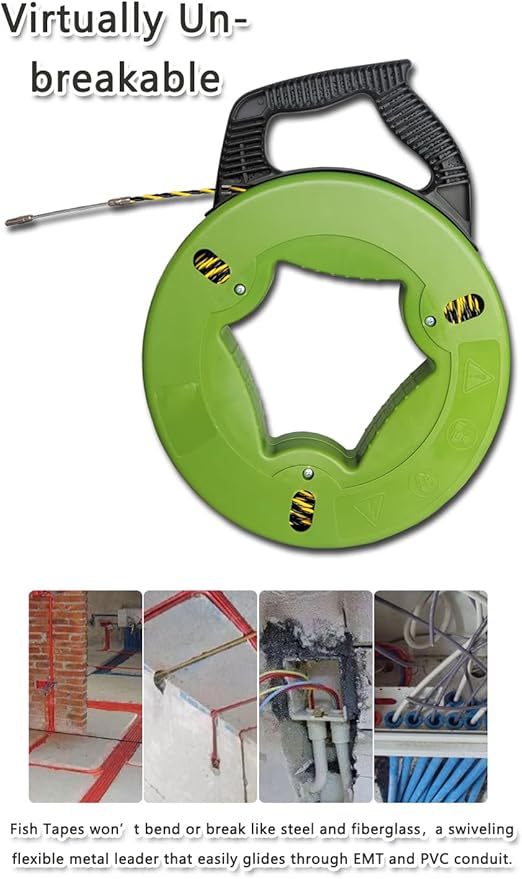 Electrical Fish Tape 1/6-Inch x 100-Foot Fish tape Wire Puller 100ft PET Diameter 3 Wires Twisted with Guide Spring Optimized Housing and Handle Wire Threader Wire Puller【4.5mm*30m】