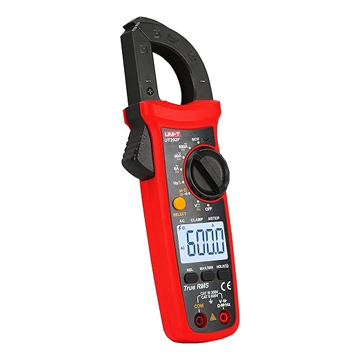 UNI-T UT202F Digital Clamp Meter AC Current TRMS Volt Ohm Amp Meter HVAC Clamp On Multimeter Auto Ranging 6000Counts AC Current Frequency NCV AC DC Voltage Frequency Resistance Continuity Diode Tester
