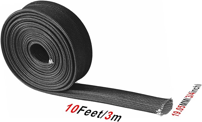 Fiberglass Hose Heat Shield Sleeve Spark Plug Wire Heat Protector Boots Auto Hose Roll 2500 Degree for Car&Auto Wire Loom Brake Line Cable (Black 3/4" IDX10')