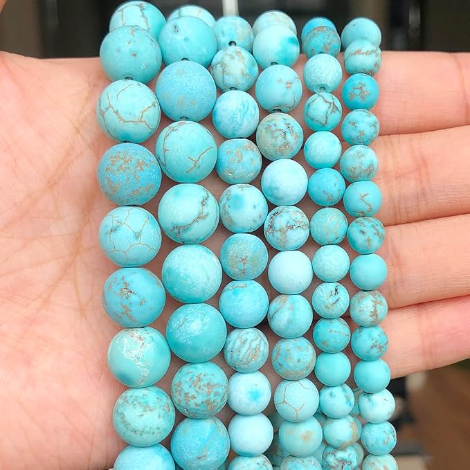 36pcs Natural Matte Green Turquoise Gemstone Beads，10mm Frosted Round Loose - Image 3